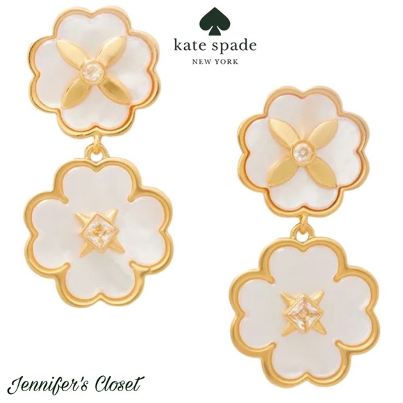 Kate Spade New York Mother-of-Pearl Flower Double Drop Earrings NWT - Picture 1 of 7